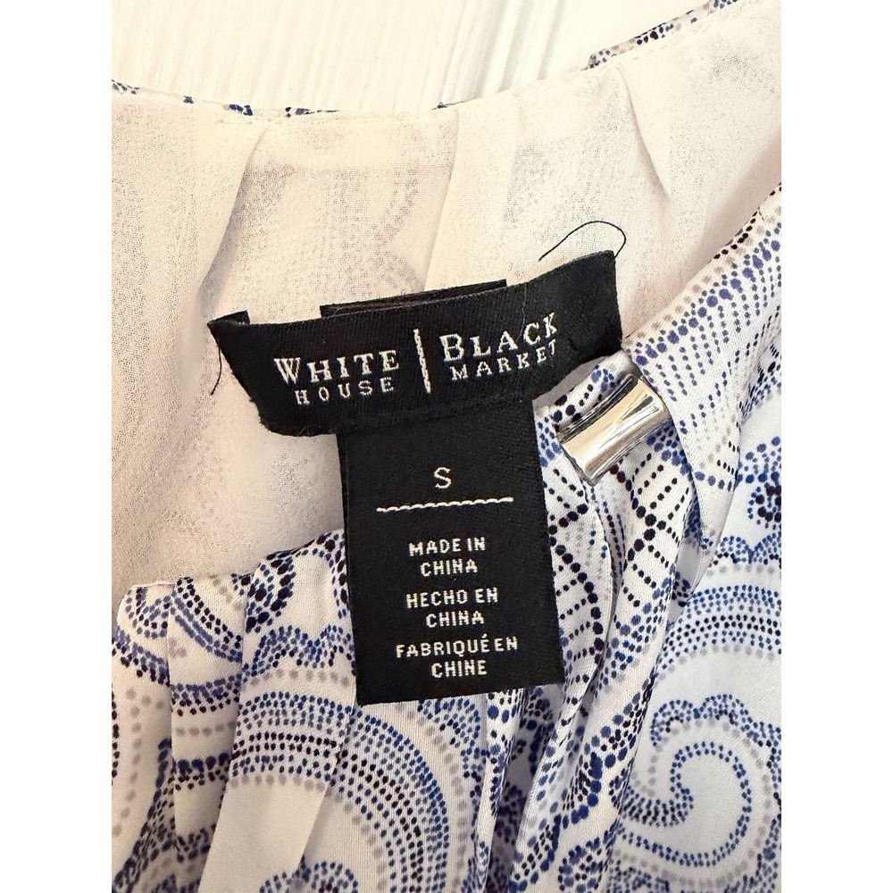 White House‎ Black Market Blue Paisley Silky Blouse Size Small Long Sleeve - Picture 2 of 10